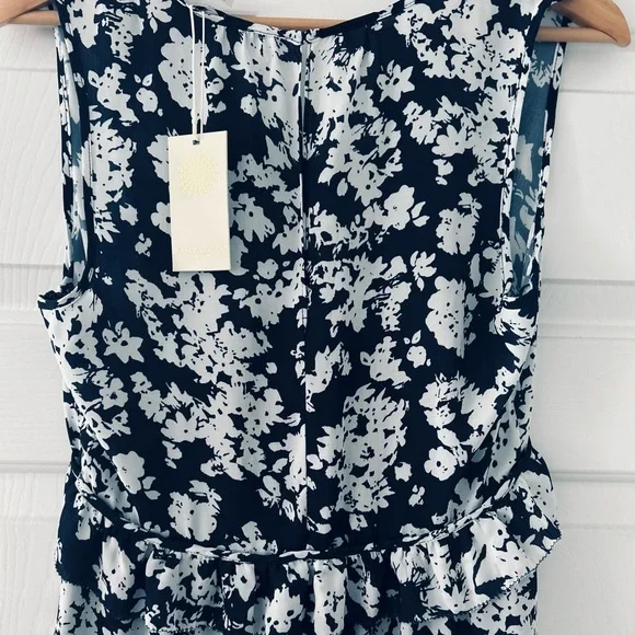 RAMY BROOK NEW YORK Navy & White Floral Sleeveless Ruffle Hem Dress – Size 4 - Picture 8 of 10